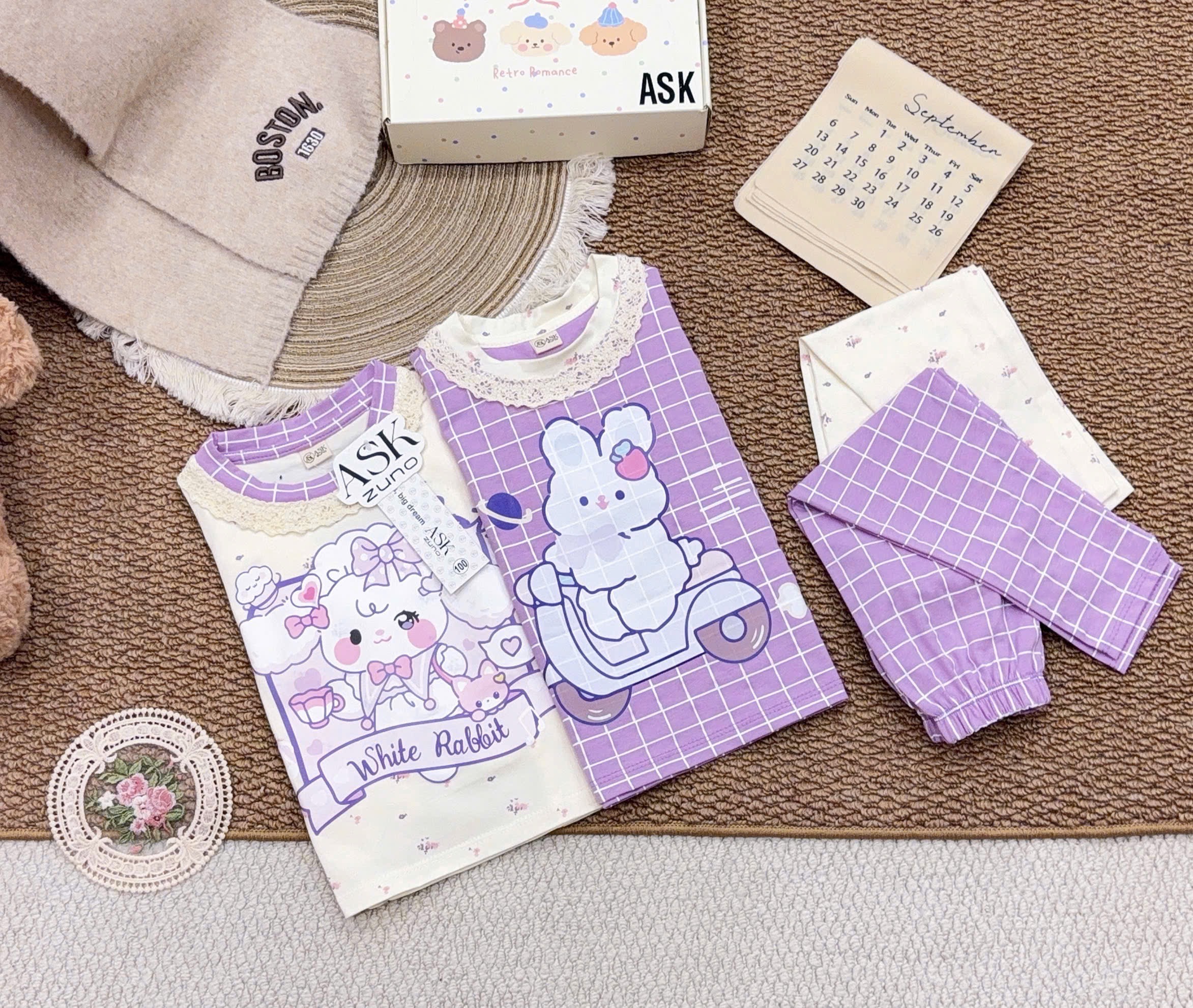 SET 2 BỘ DT HÌNH THỎ TONE TÍM
