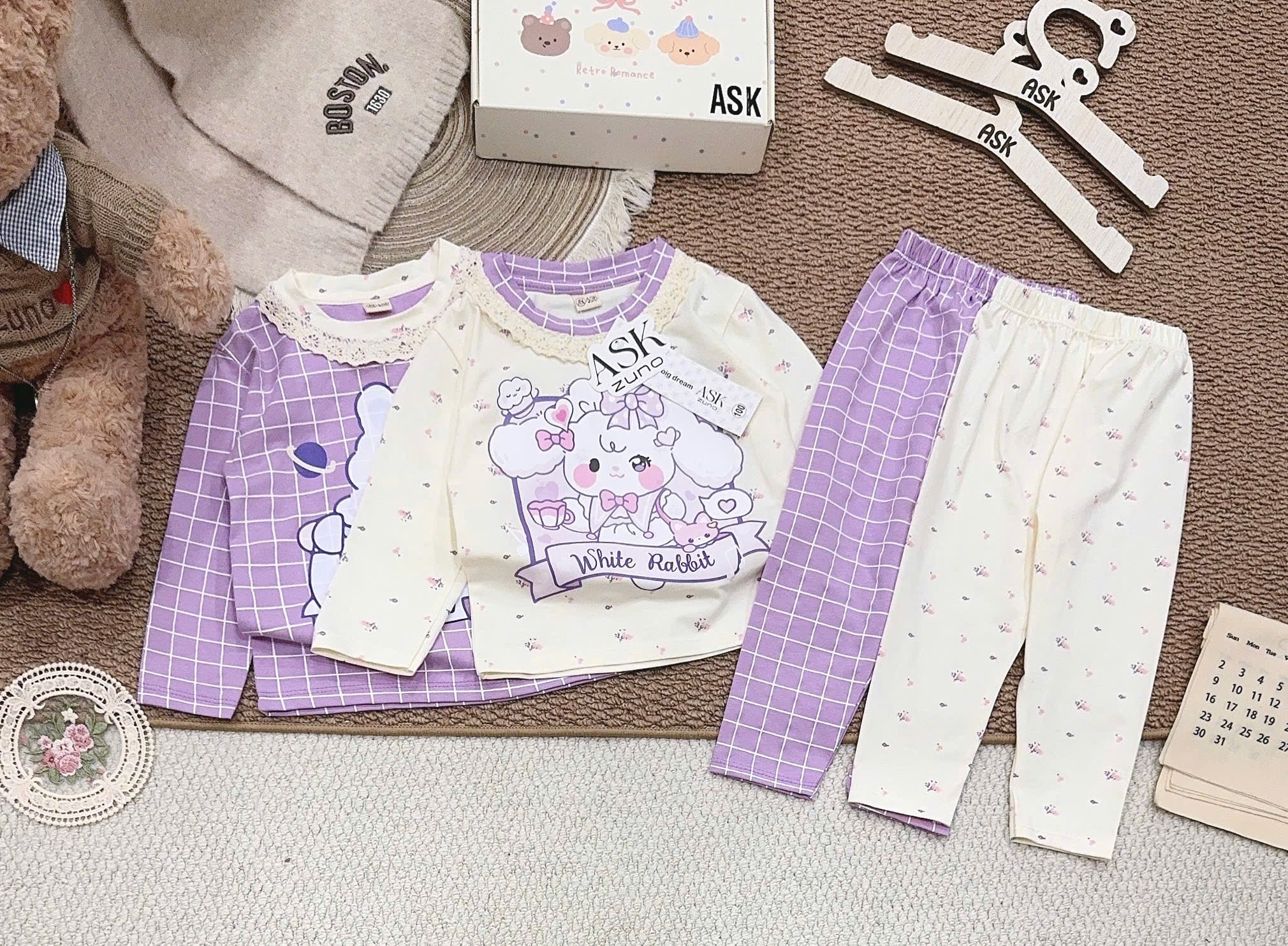 SET 2 BỘ DT HÌNH THỎ TONE TÍM