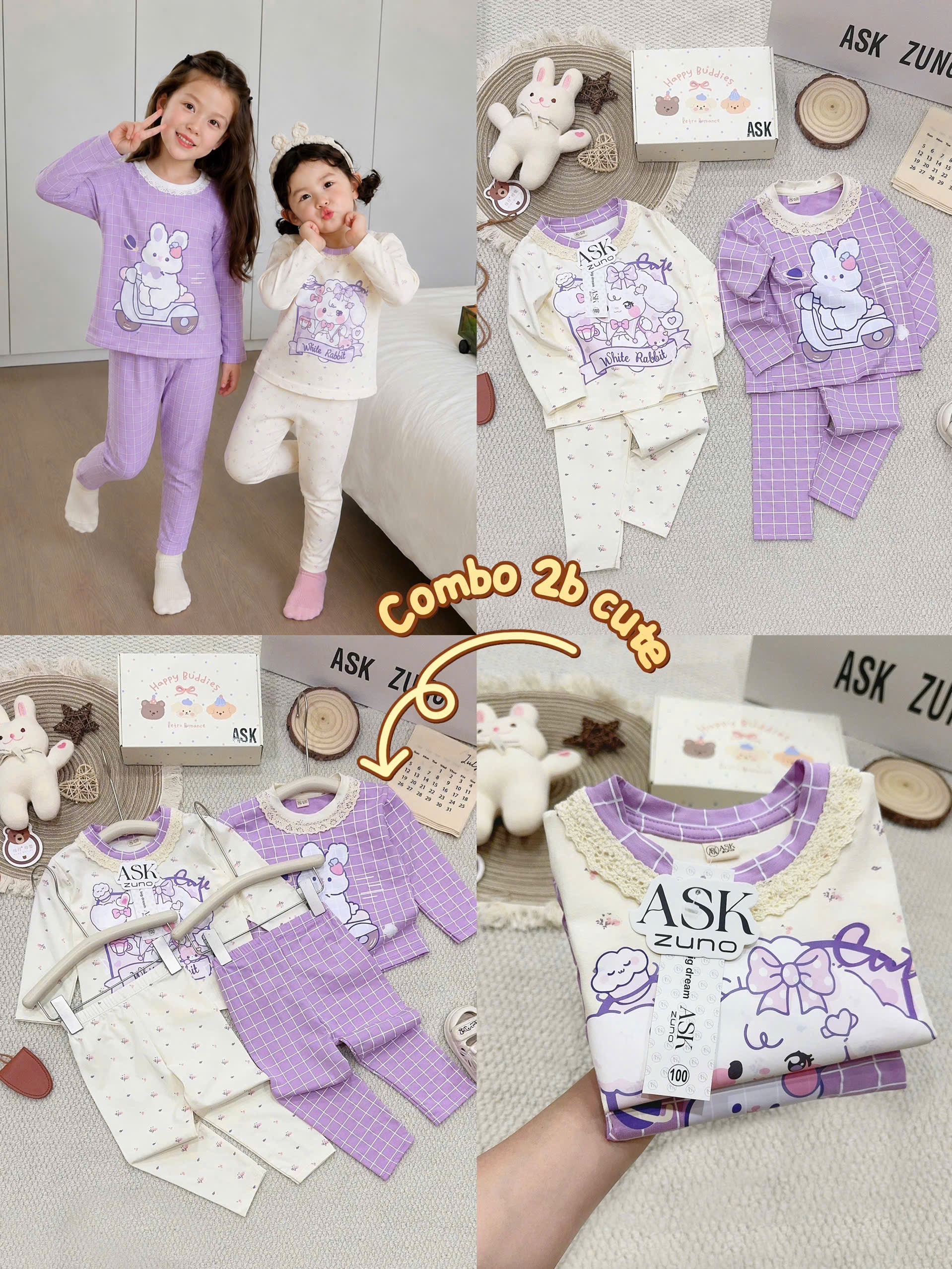 SET 2 BỘ DT HÌNH THỎ TONE TÍM