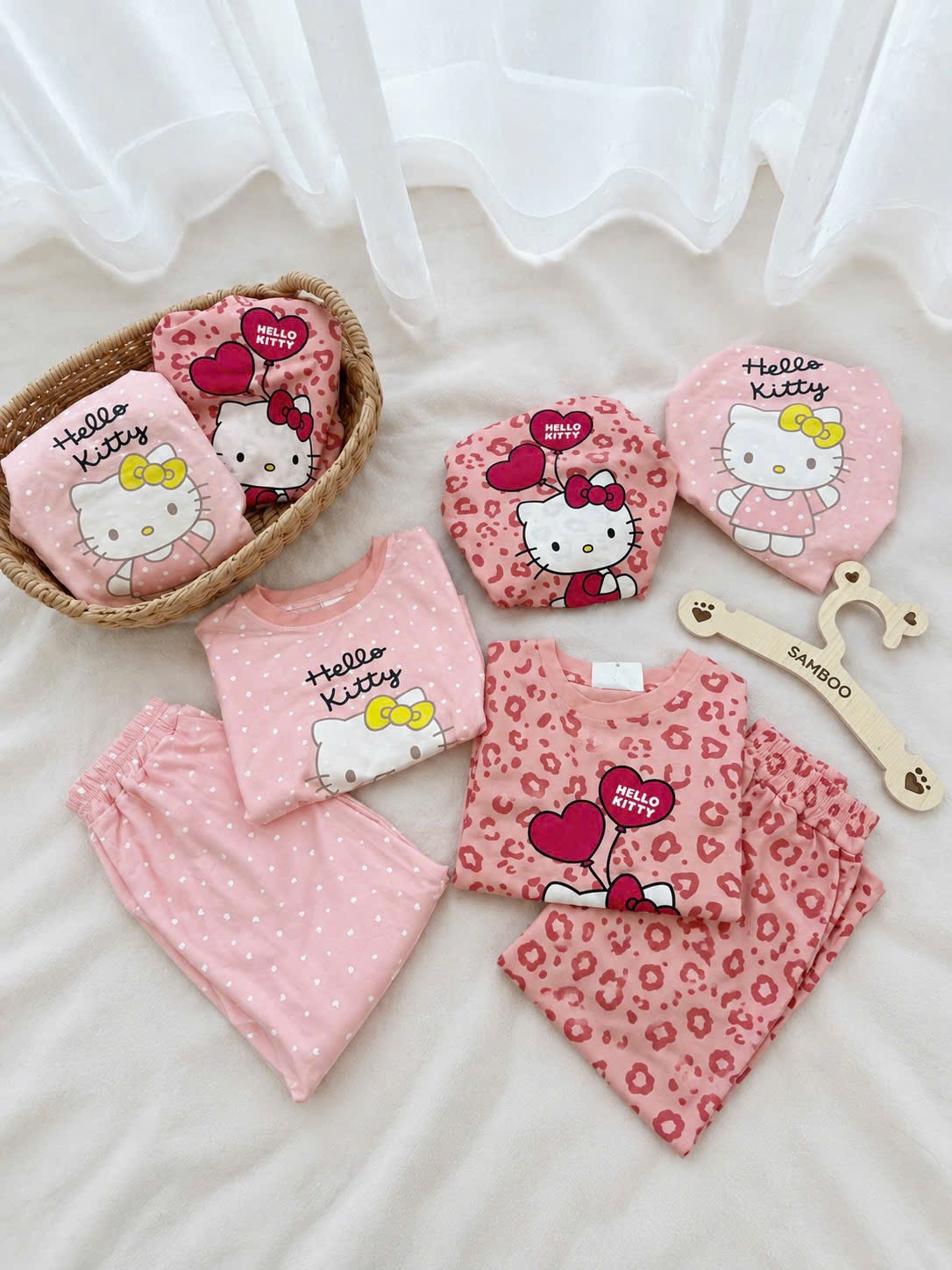 GOM - SET 2B HÌNH KITTY TONE HỒNG CHẤM BI DA BÁO