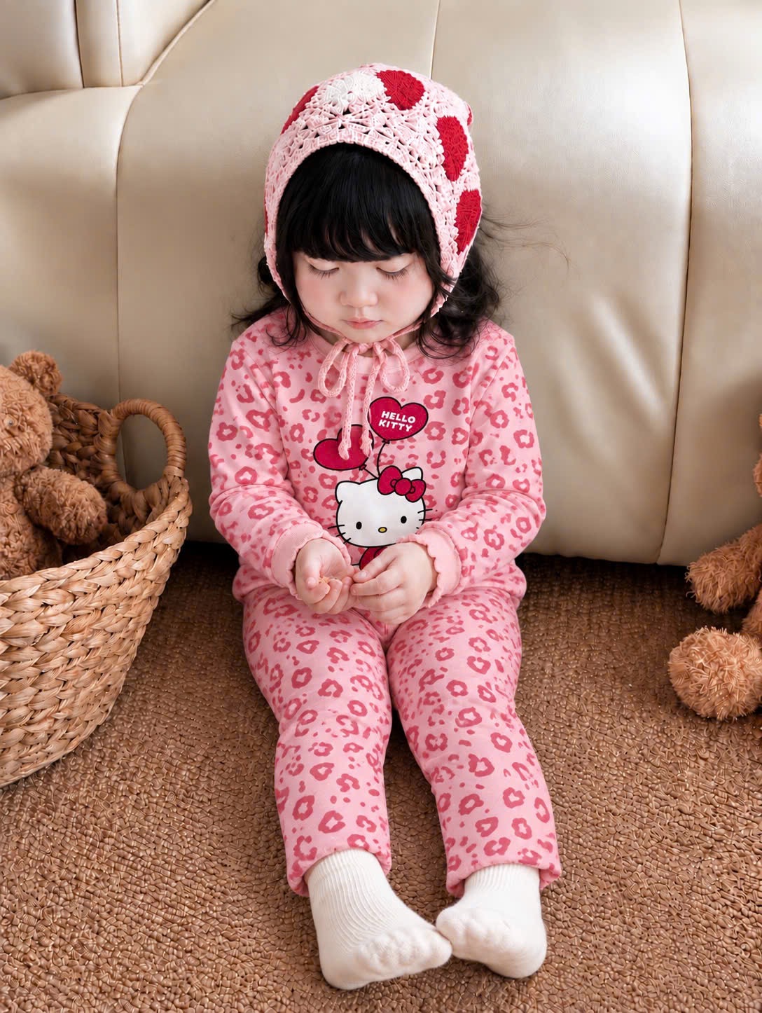 GOM - SET 2B HÌNH KITTY TONE HỒNG CHẤM BI DA BÁO