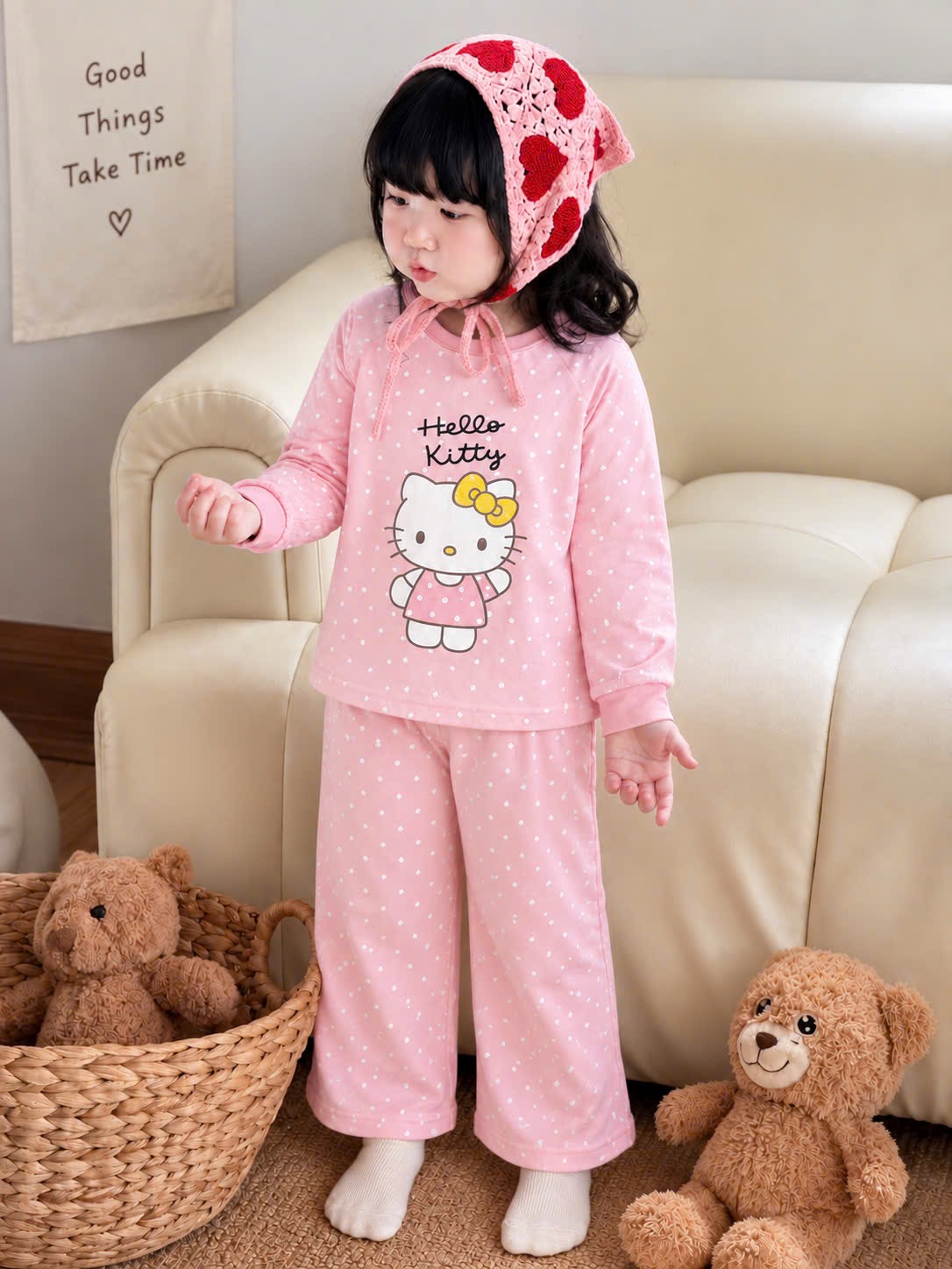 GOM - SET 2B HÌNH KITTY TONE HỒNG CHẤM BI DA BÁO