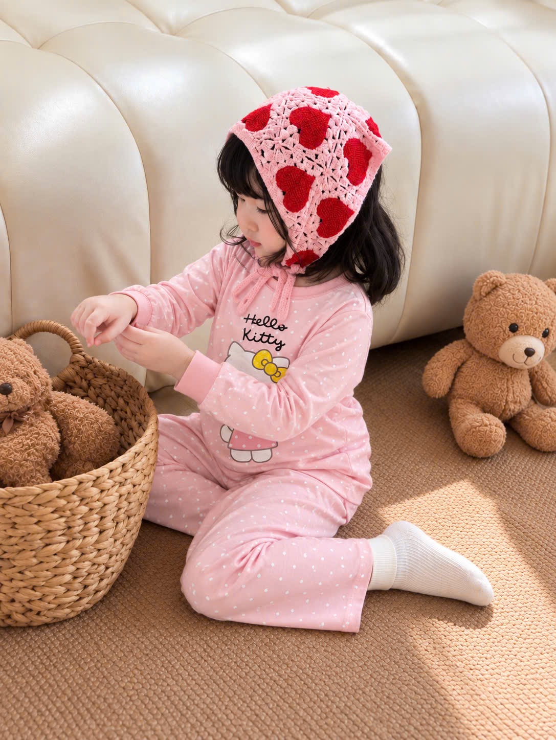 GOM - SET 2B HÌNH KITTY TONE HỒNG CHẤM BI DA BÁO