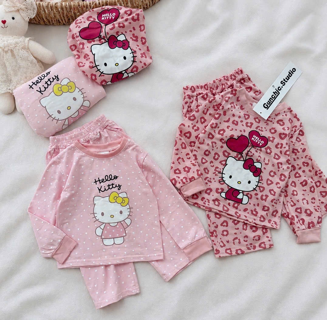 GOM - SET 2B HÌNH KITTY TONE HỒNG CHẤM BI DA BÁO