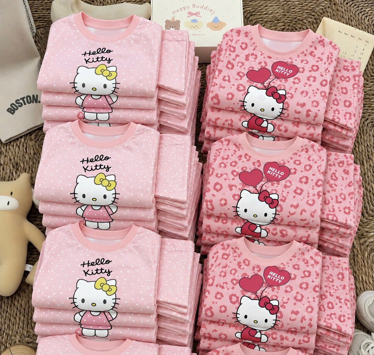 GOM - SET 2B HÌNH KITTY TONE HỒNG CHẤM BI DA BÁO