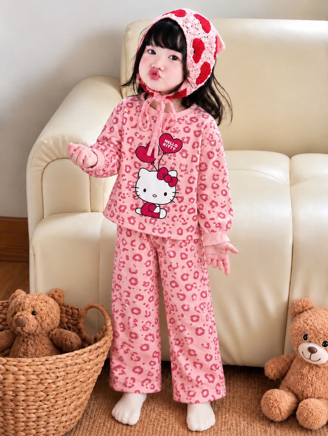 GOM - SET 2B HÌNH KITTY TONE HỒNG CHẤM BI DA BÁO