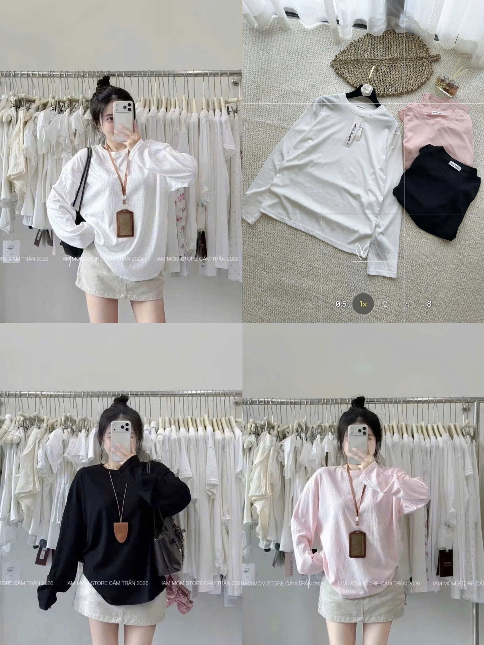 SET 3 ÁO CỘC DÀI TAY ĐEN TRẮNG HỒNG NỮ