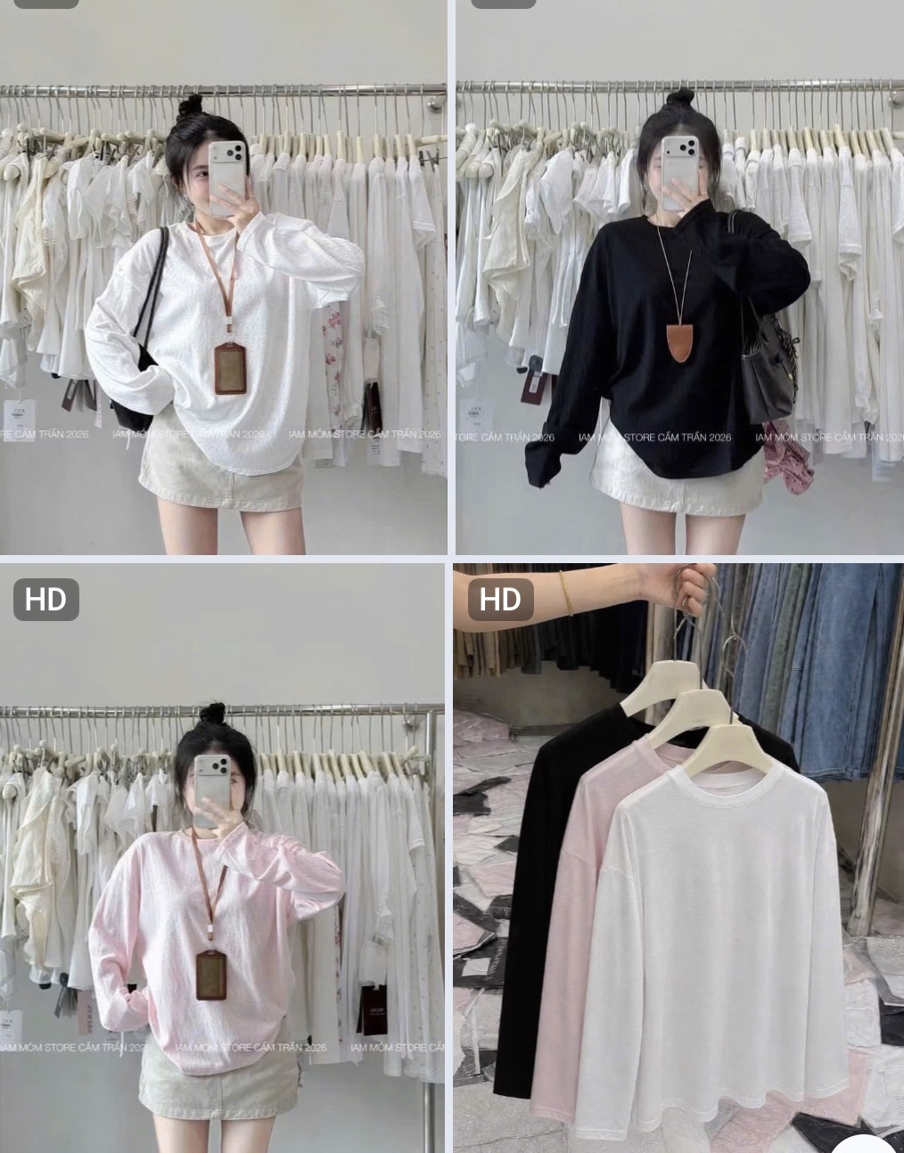 SET 3 ÁO CỘC DÀI TAY ĐEN TRẮNG HỒNG NỮ