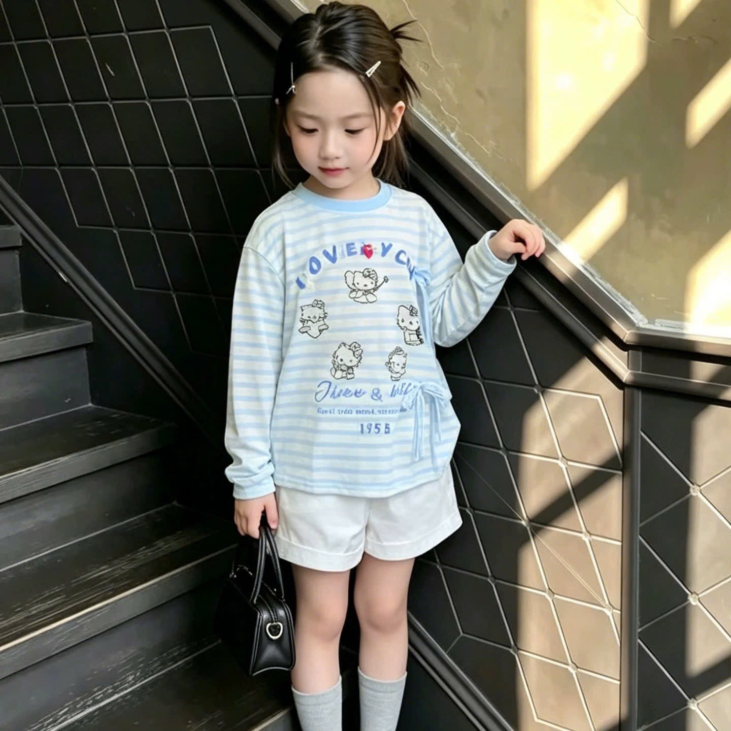 SET 3 ÁO KẺ HÌNH MÈO DT ĐÍNH NƠ BG