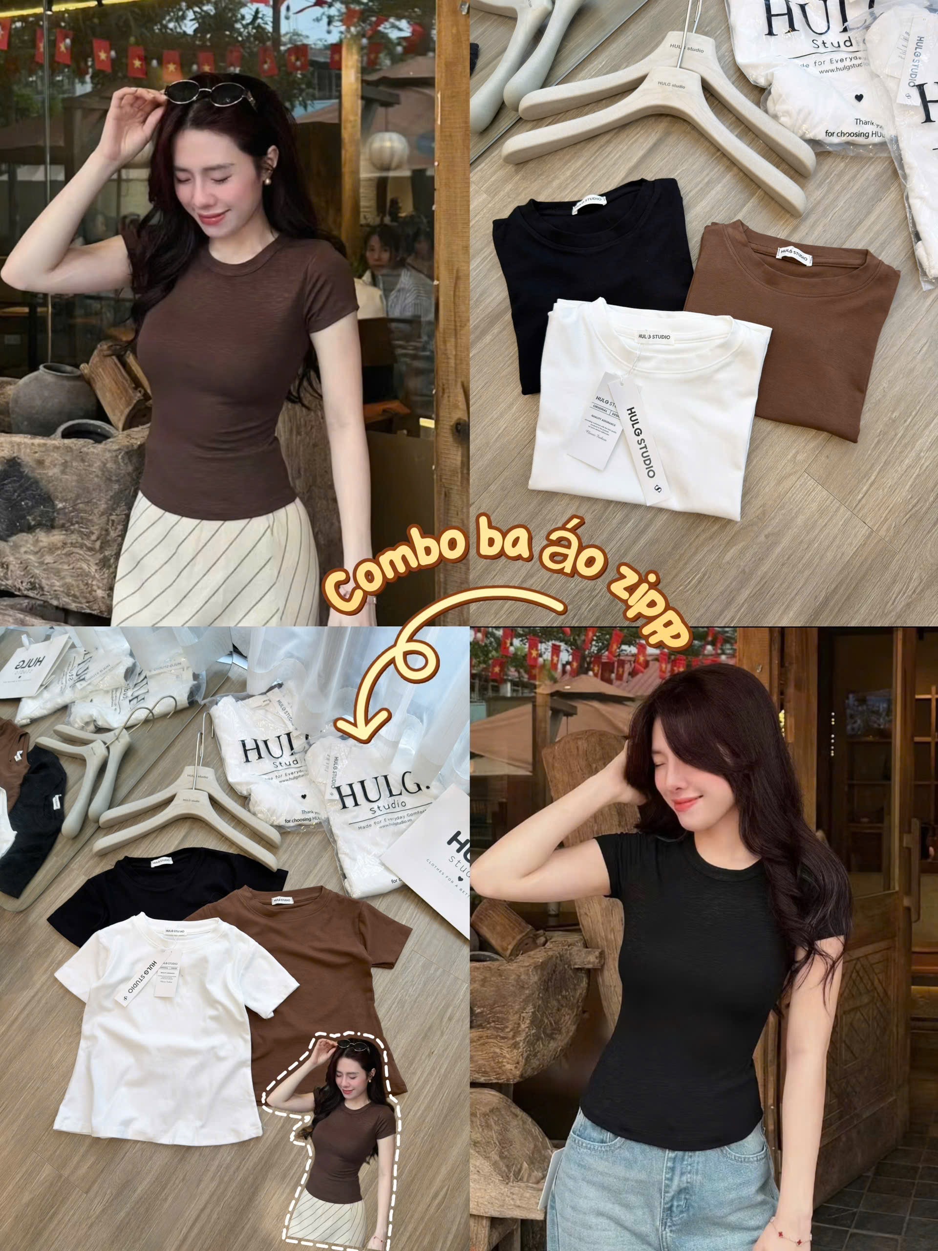 SET 3 ÁO PULL CỘC ĐEN TRẮNG NÂU