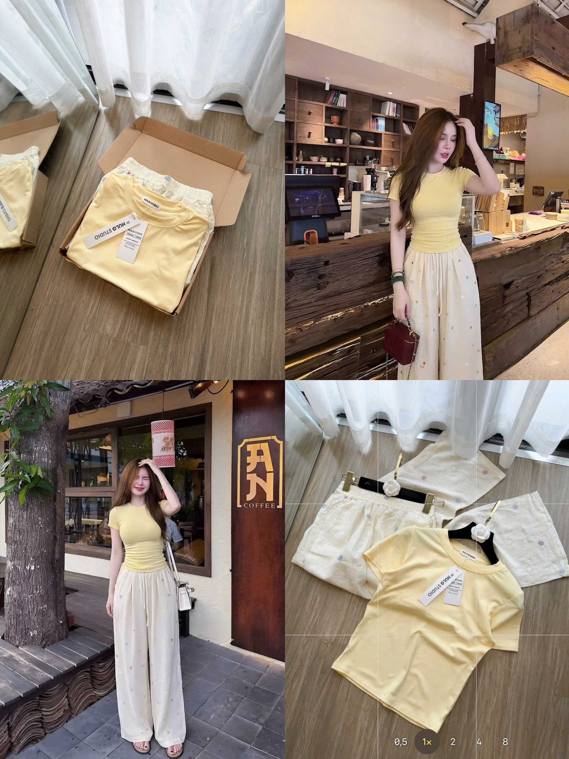SET ÁO PULL CỘC VÀNG MIX QUẦN SUÔNG HOA