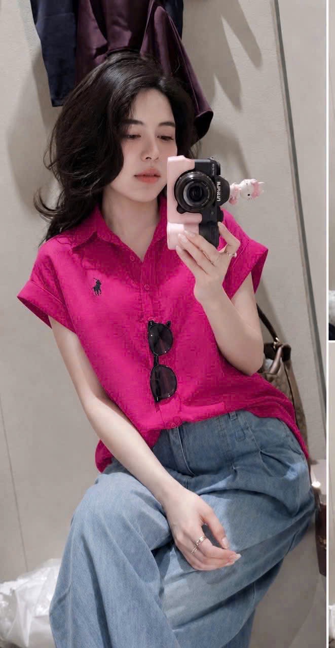 SƠ MI MÀU HỒNG CÔC TAY THÊU NGỰA CHO NỮ