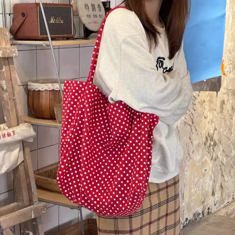 TÚI TOTE BIGSIZE CHẤM BI MÀU ĐỎ QC