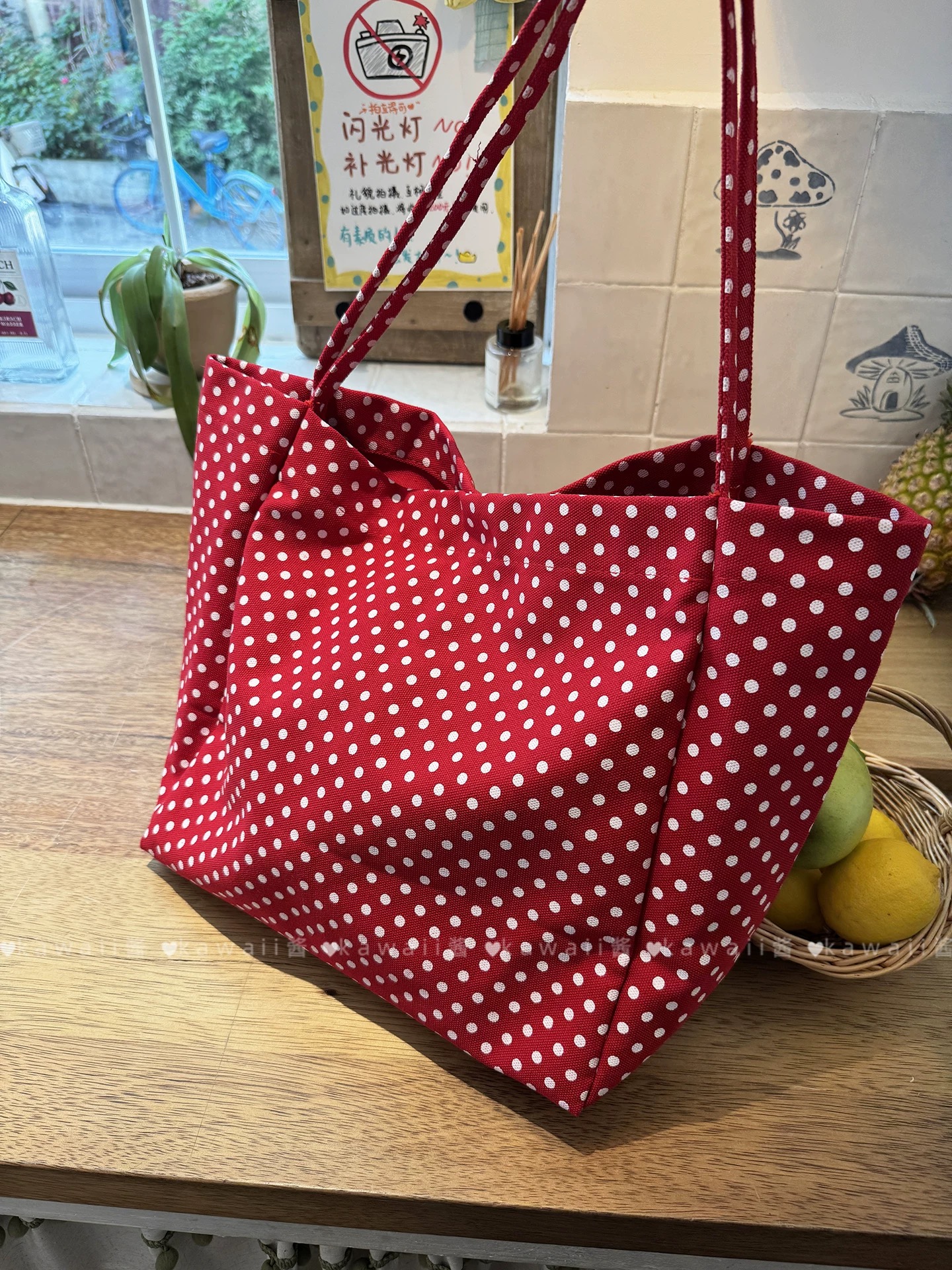TÚI TOTE BIGSIZE CHẤM BI MÀU ĐỎ QC