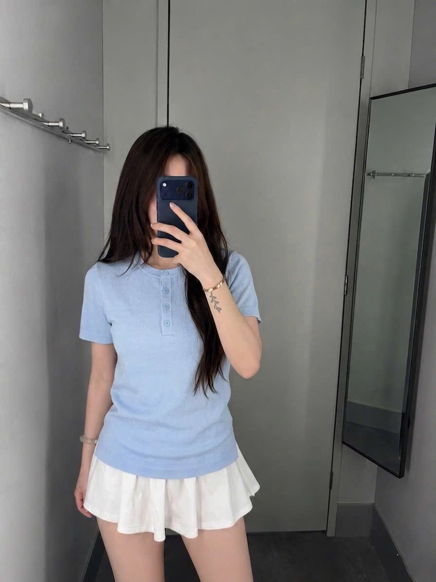 XẢ KHO ÁO LEN KHUY NGỰC CỔ TRÒN VANGD XANH