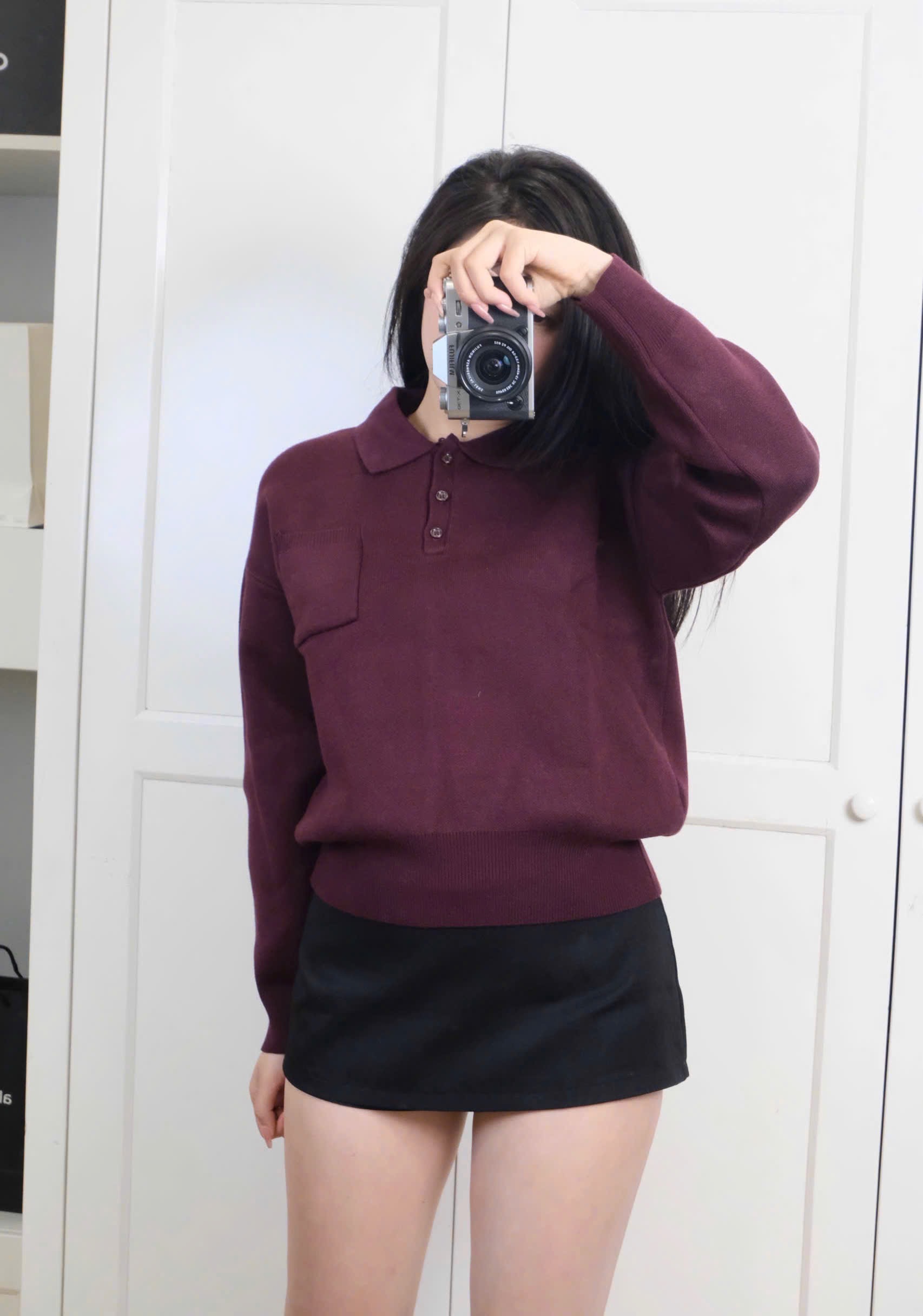 XẢ KHO ÁO LEN POLO ZRF ĐỎ MẬN CHO NỮ