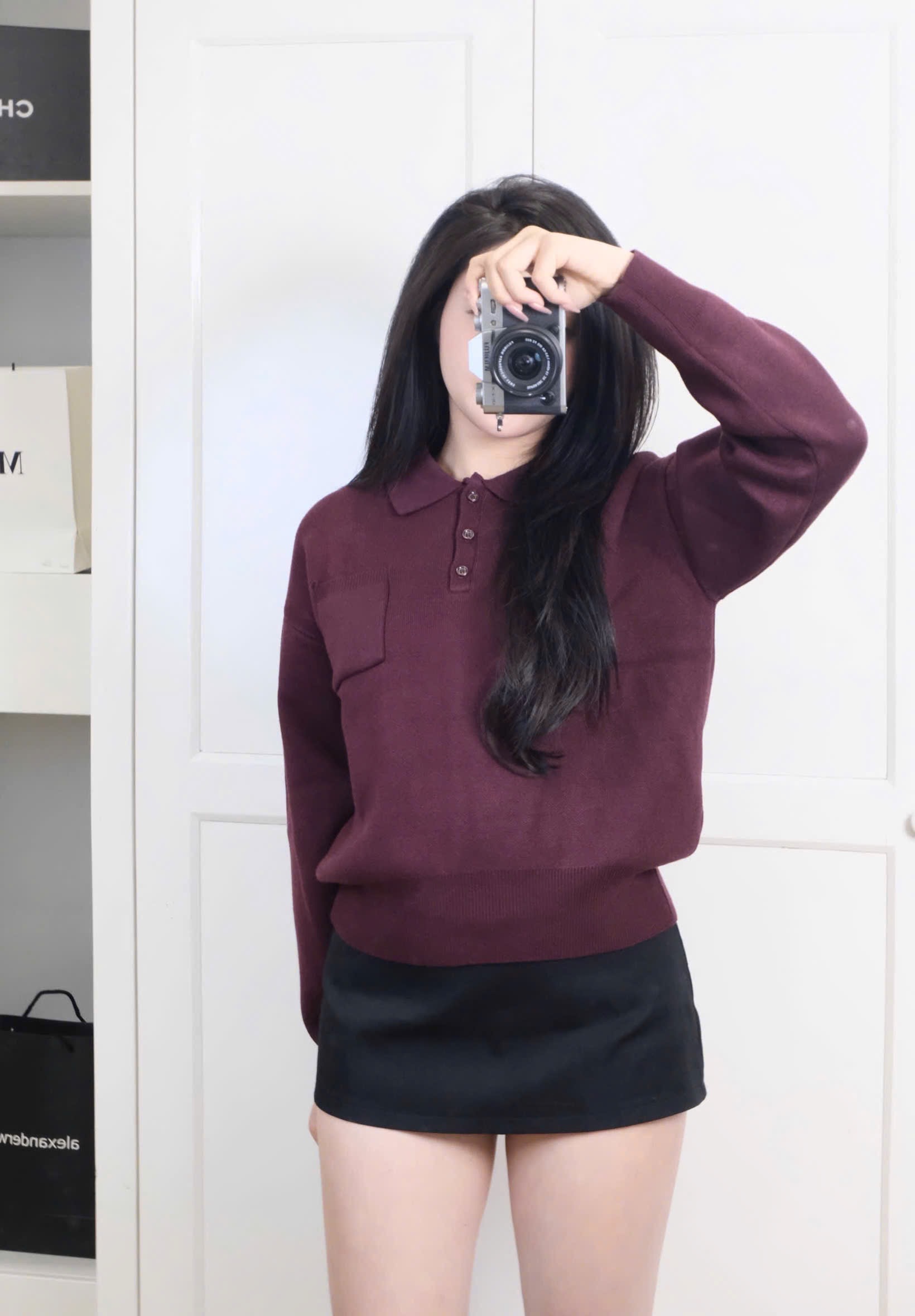 XẢ KHO ÁO LEN POLO ZRF ĐỎ MẬN CHO NỮ