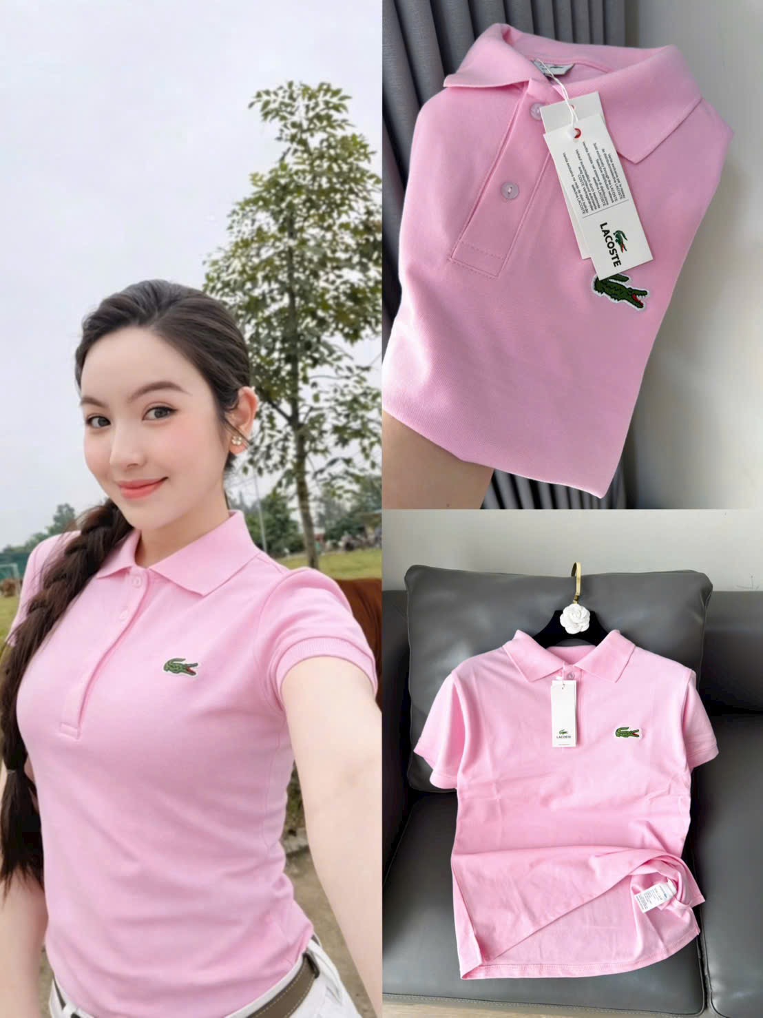 XẢ KHO ÁO POLO HỒNG THÊU CÁ SẤU XANH