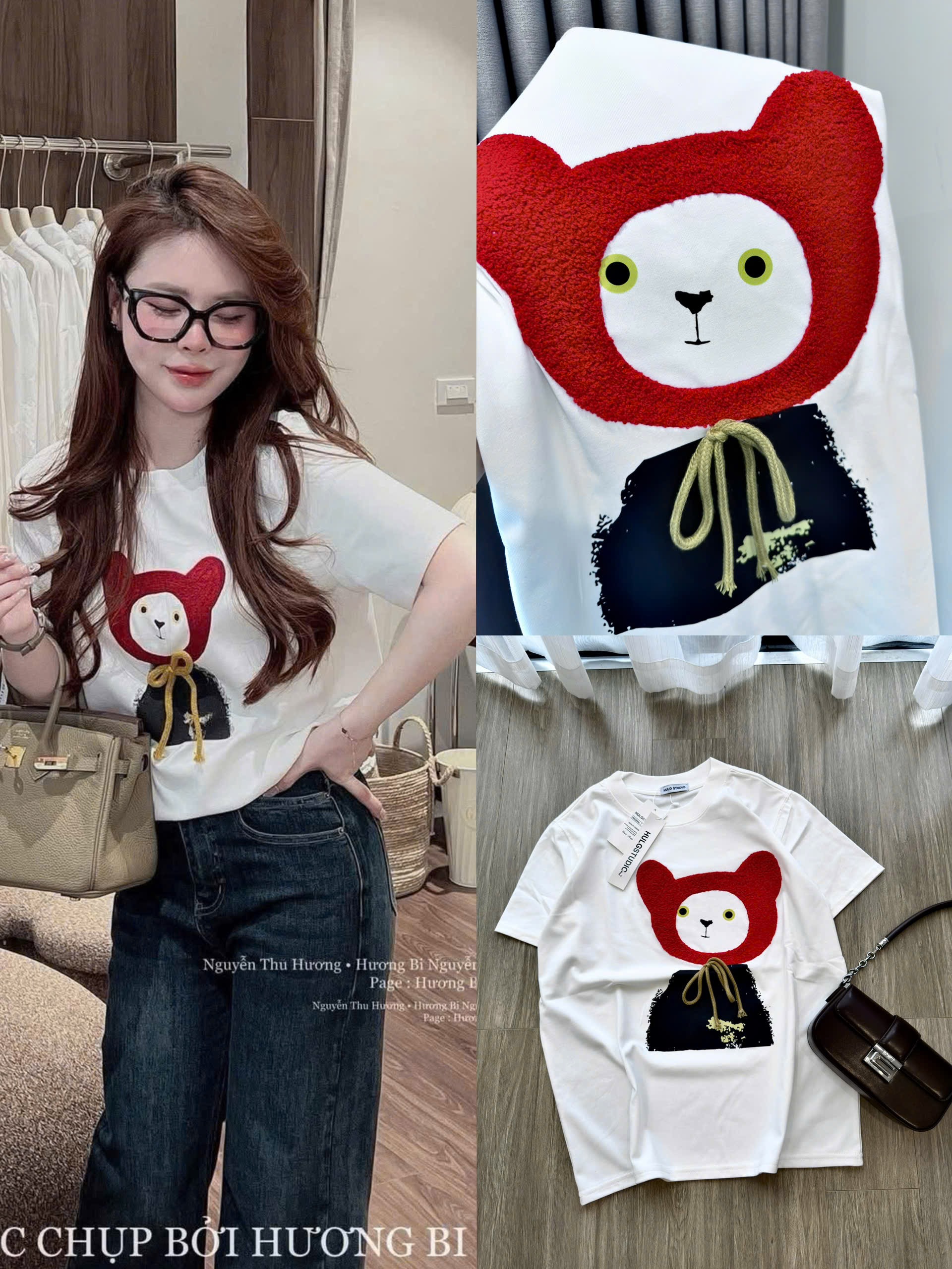 XẢ KHO ÁO PULL CỘC TRẮNG HÌNH GẤU NỔI DÂY NƠ