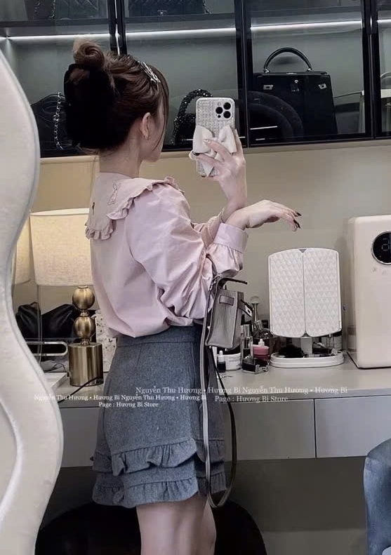 XẢ KHO ÁO SƠ MI HỒNG THÊU HOA CỔ BÈO