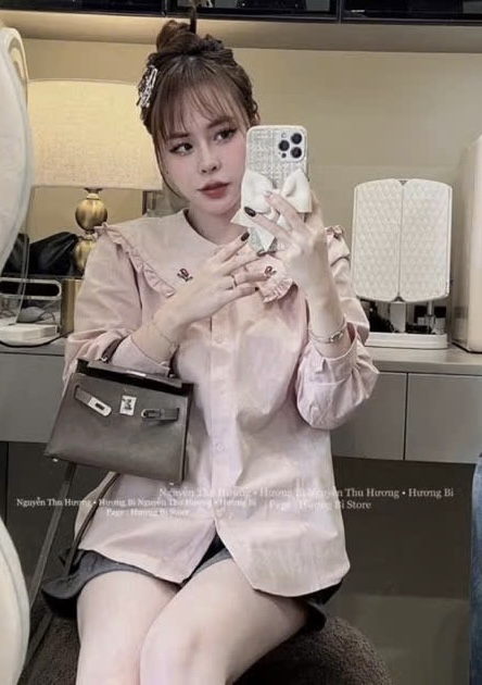 XẢ KHO ÁO SƠ MI HỒNG THÊU HOA CỔ BÈO