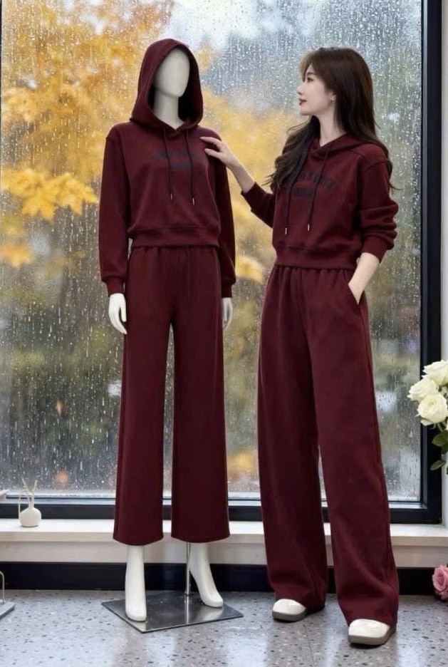 XẢ KHO BỘ HODIE NỈ MŨ ĐỎ IN CHỮ