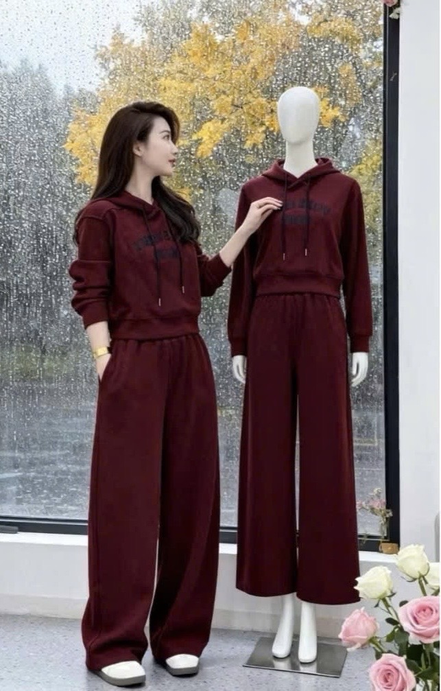 XẢ KHO BỘ HODIE NỈ MŨ ĐỎ IN CHỮ