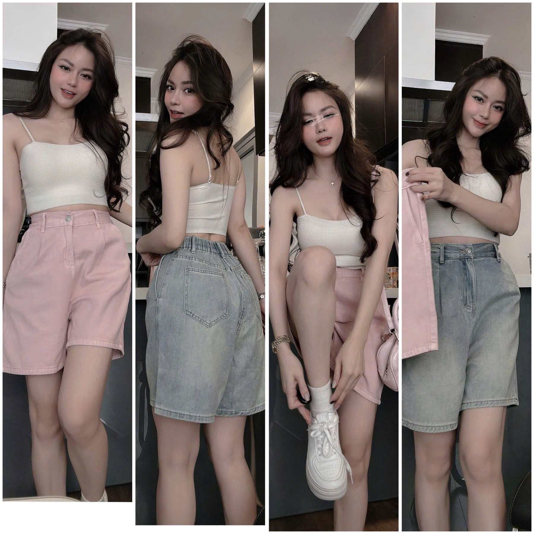 XẢ KHO QUẦN SOOC JEAN 2 MÀU XANH HỒNG