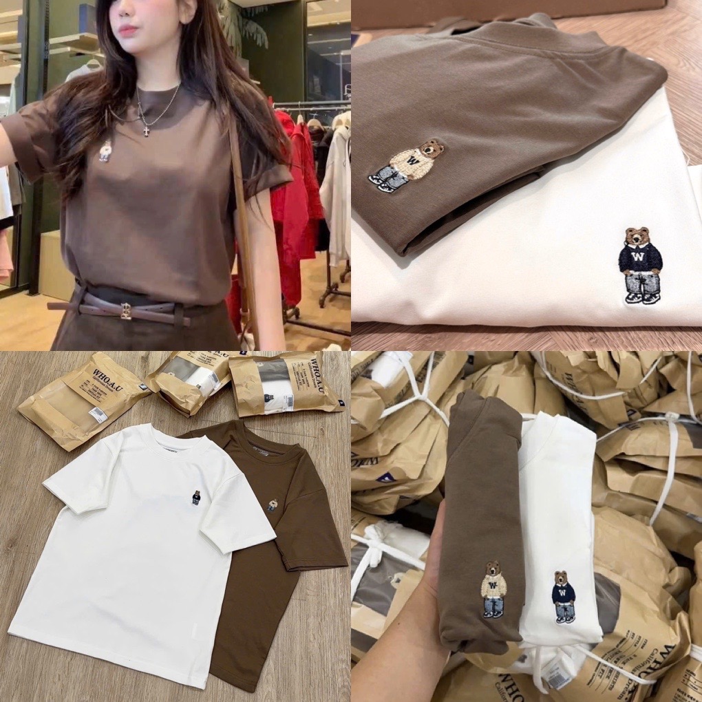 XẢ KHO SET 2 ÁO CỘC GẤU WHOU TRẮNG NÂU