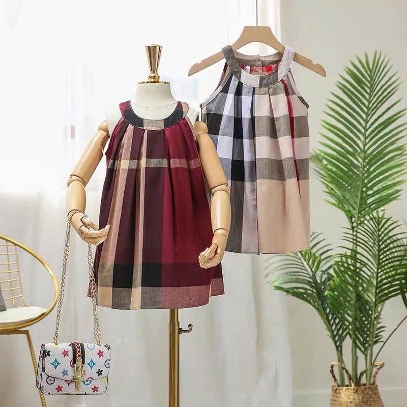 XẢ KHO VÁY KẺ 2 MÀU BE ĐỎ CHO BG