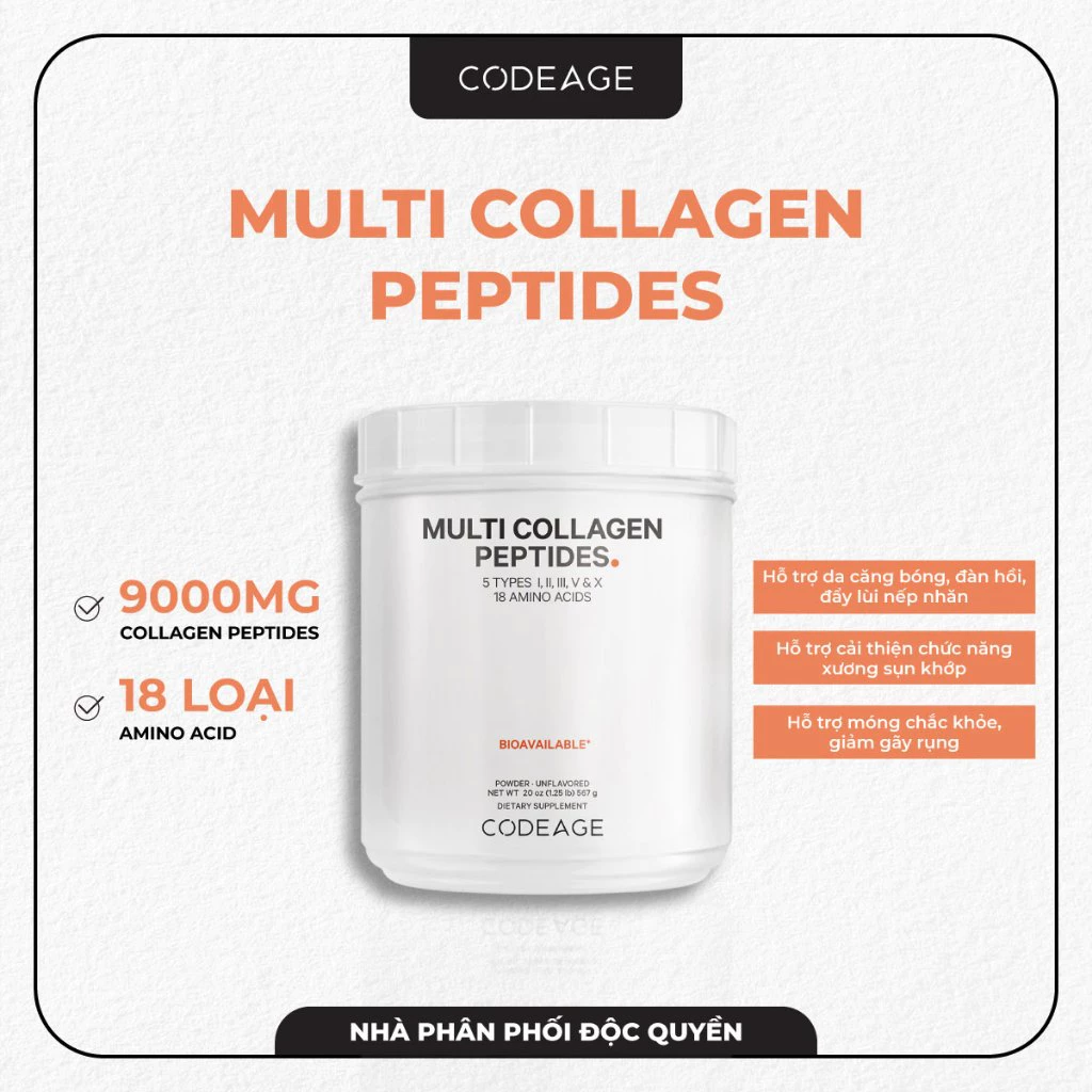 Bột uống bổ sung collagen giúp làm đẹp cải thiện độ đàn hồi cho da Codeage Multi Collagen Peptides.webp