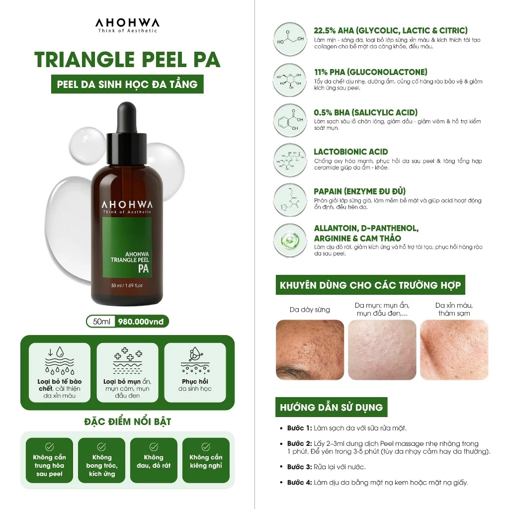 Dung dịch peel dành cho mọi loại da Ahohwa Triangle Peel Pa.webp