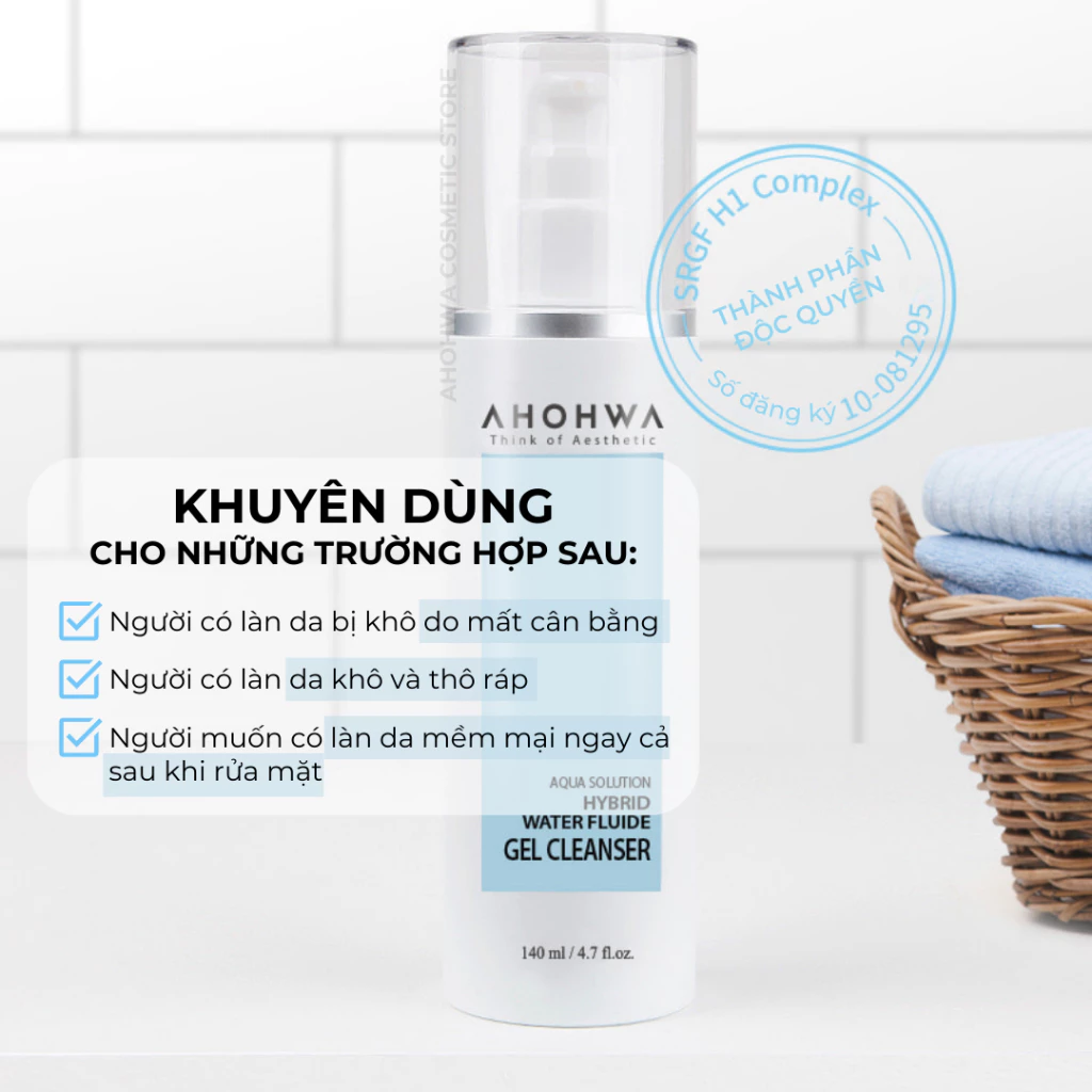 Gel rửa mặt dành cho mọi loại da Ahohwa Aqua Solution Hybrid Water Fluide Gel Cleanser.webp