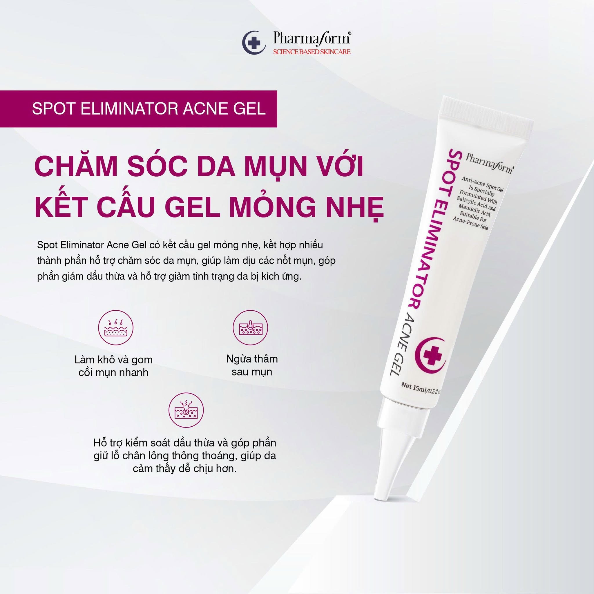 Kem chăm sóc da mụn, hỗ trợ kiểm soát dầu thừa Pharmaform Spot Eliminator Acne Gel.jpg