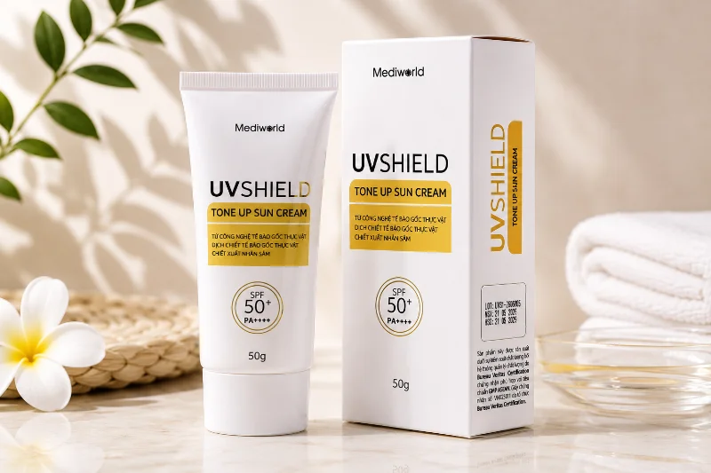 Kem chống nắng bảo vệ nâng tone da Mediworld UV Shield Tone Up Sun Cream.webp