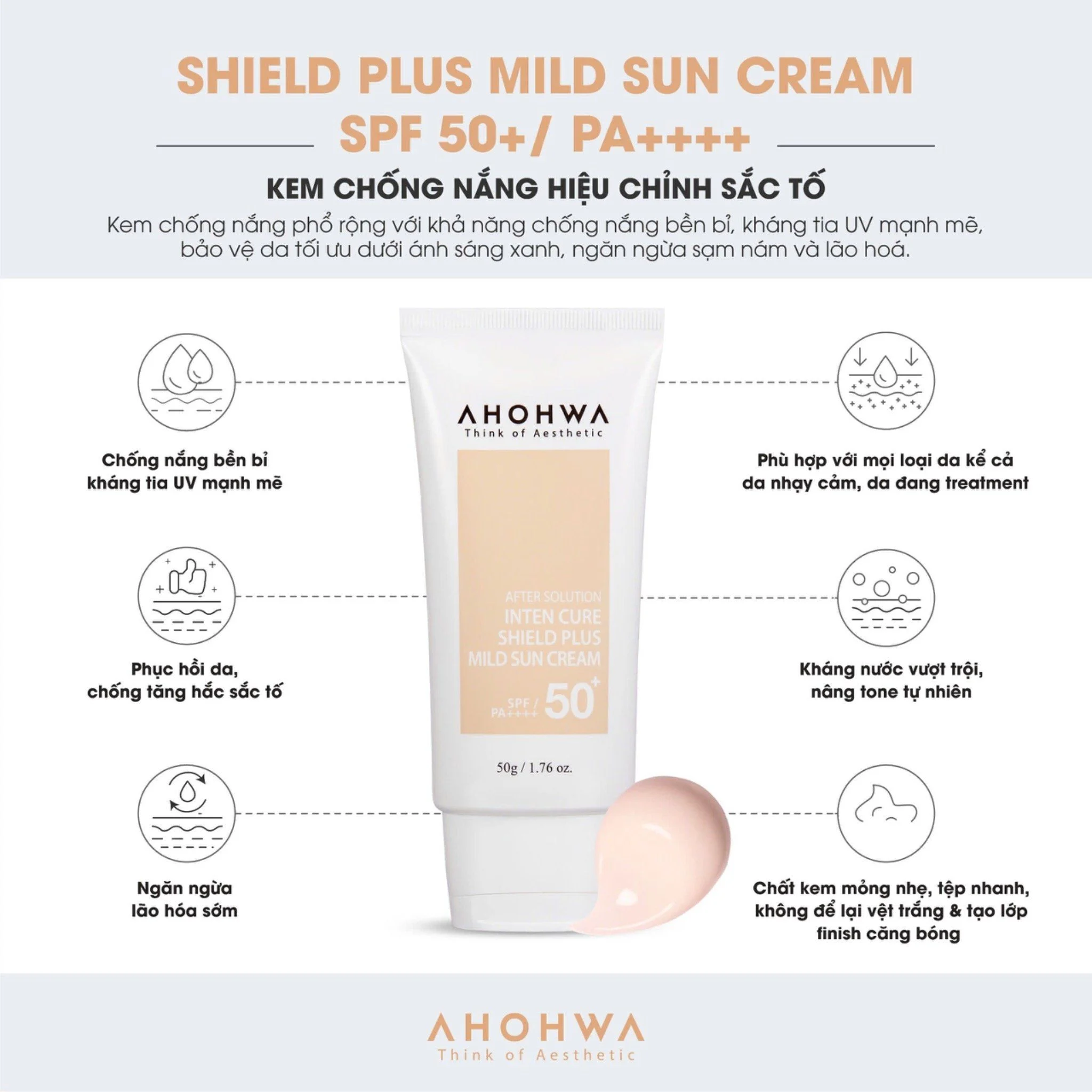 Kem chống nắng hiệu chỉnh sắc tố X5 bảo vệ da Ahohwa After Solution Inten Cure Shield Plus Mild Sun Cream.webp