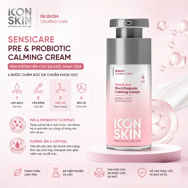 Kem dưỡng ẩm cho da khô Icon Skin SensiCare Pre&Probiotic Calming Cream.webp