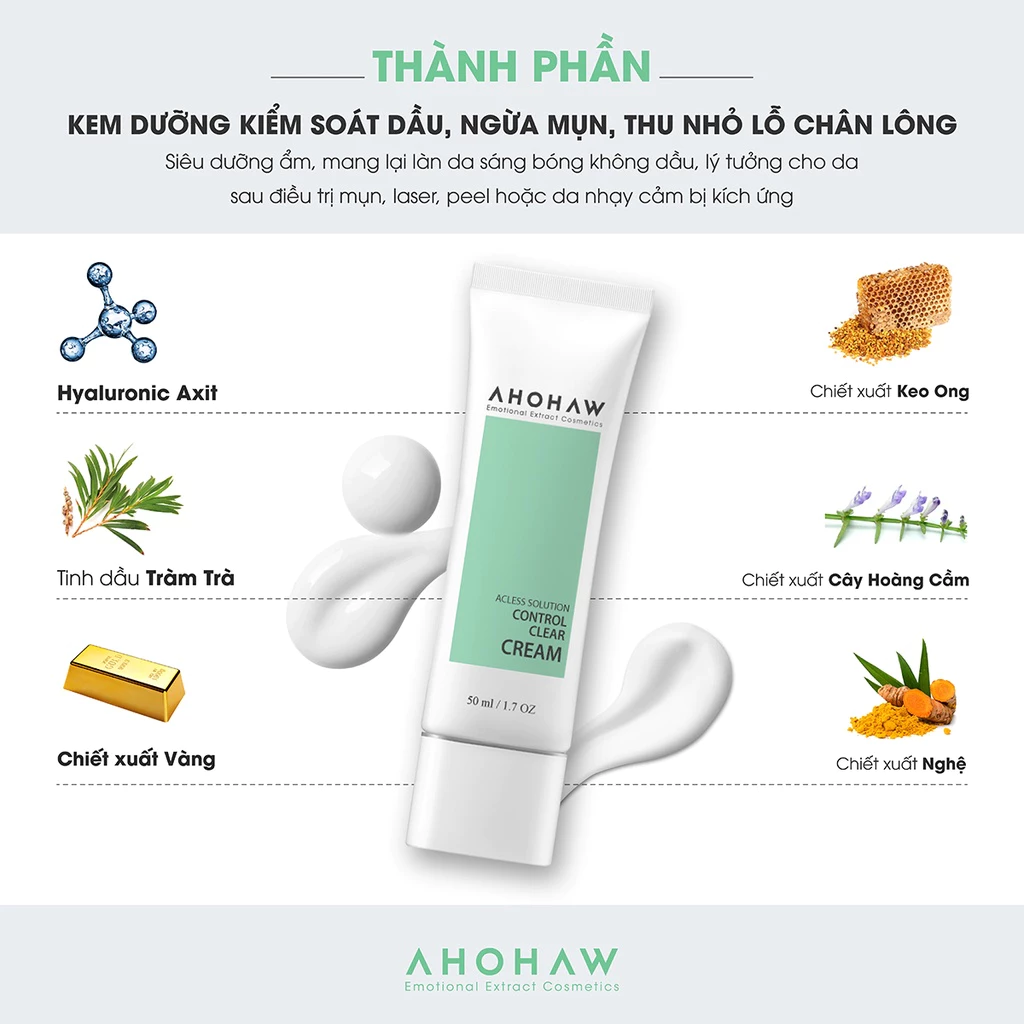 Kem dưỡng ẩm giảm mụn trứng cá Ahohwa Acless Solution Control Clear Cream.webp