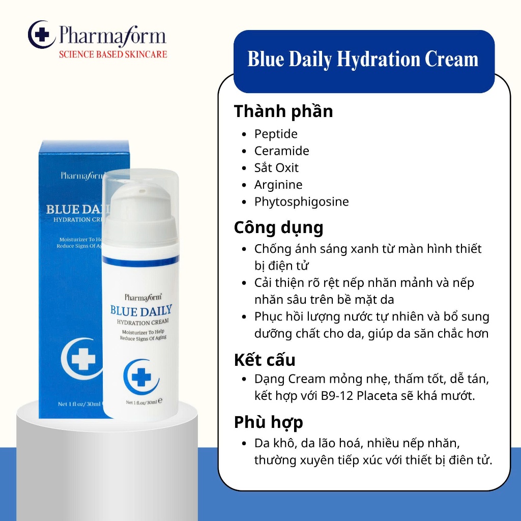 Kem dưỡng chuyên biệt giúp cải thiện các vấn đề lão hóa và dưỡng da săn chắc Pharmaform Blue Daily Hydration Cream.jpg