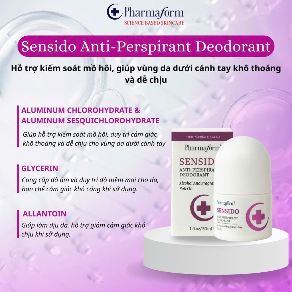 Kem hỗ trợ kiểm soát mồ hôi giúp vùng da dưới cánh tay khô thoáng dễ chịu Pharmaform Sensido Anti-Perspirant Deodorant.jpg