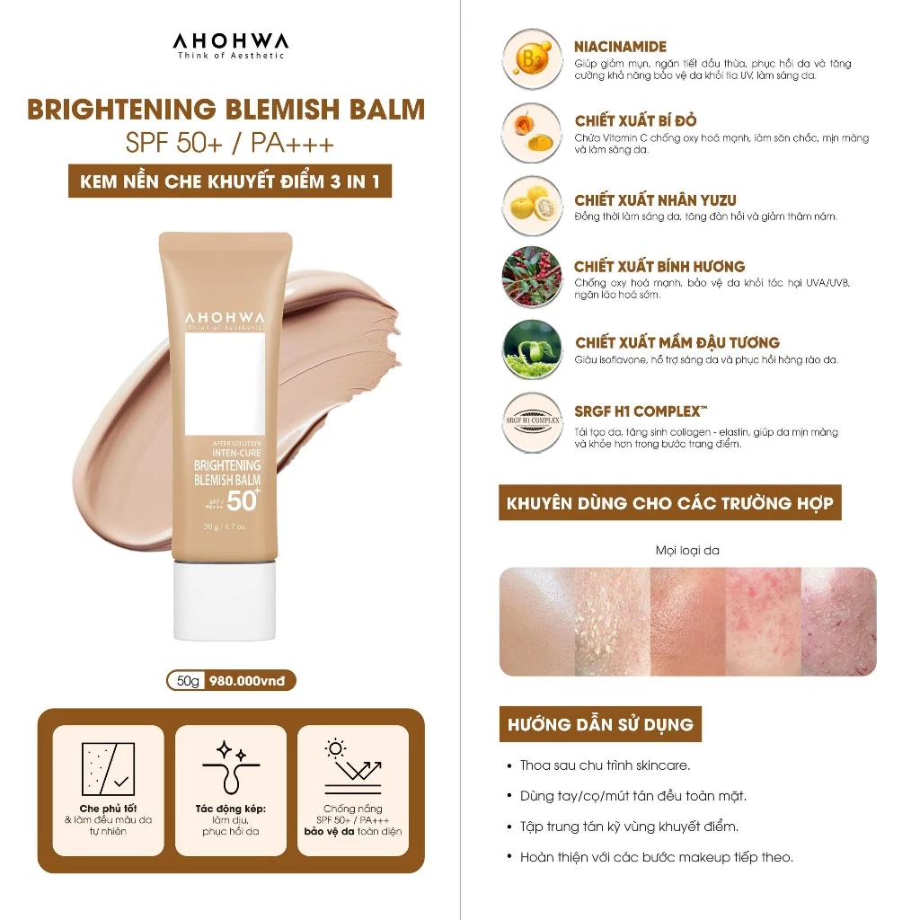 Kem nền che khuyết điểm 3 in 1 Ahohwa After Solution Inten-Cure Brightening Blemish Balm.webp