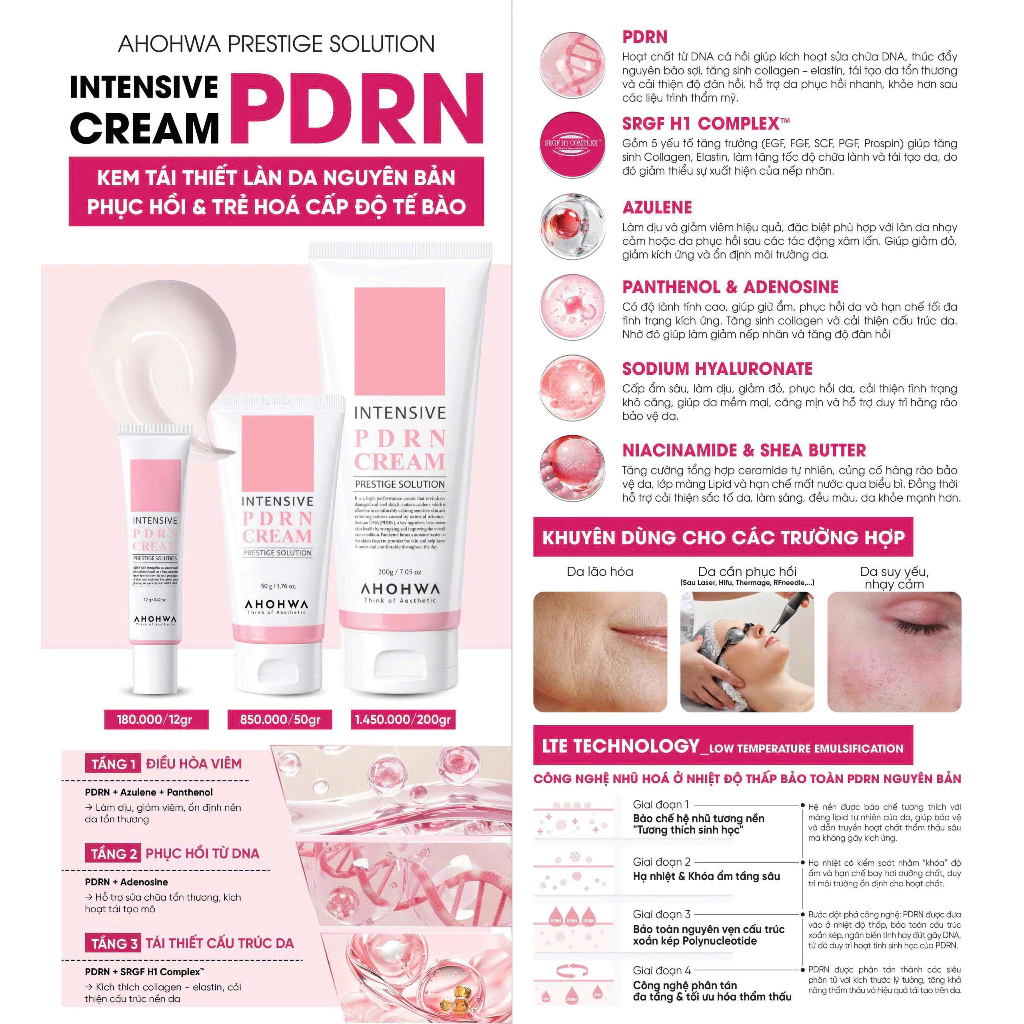 Kem tái thiết làn da nguyên bản trẻ hóa cấp độ tế bào Ahohwa Prestige Solution Intensive PDRN Cream.webp