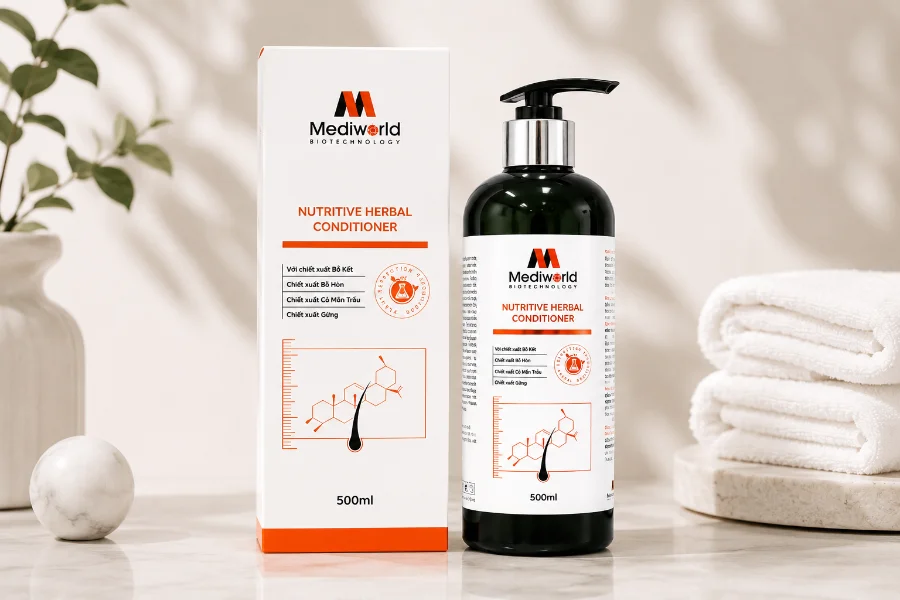 Kem xả hỗ trợ giảm xơ rối giúp tóc mềm mượt chắc khỏe Mediworld Nutritive Herbal Conditioner.webp