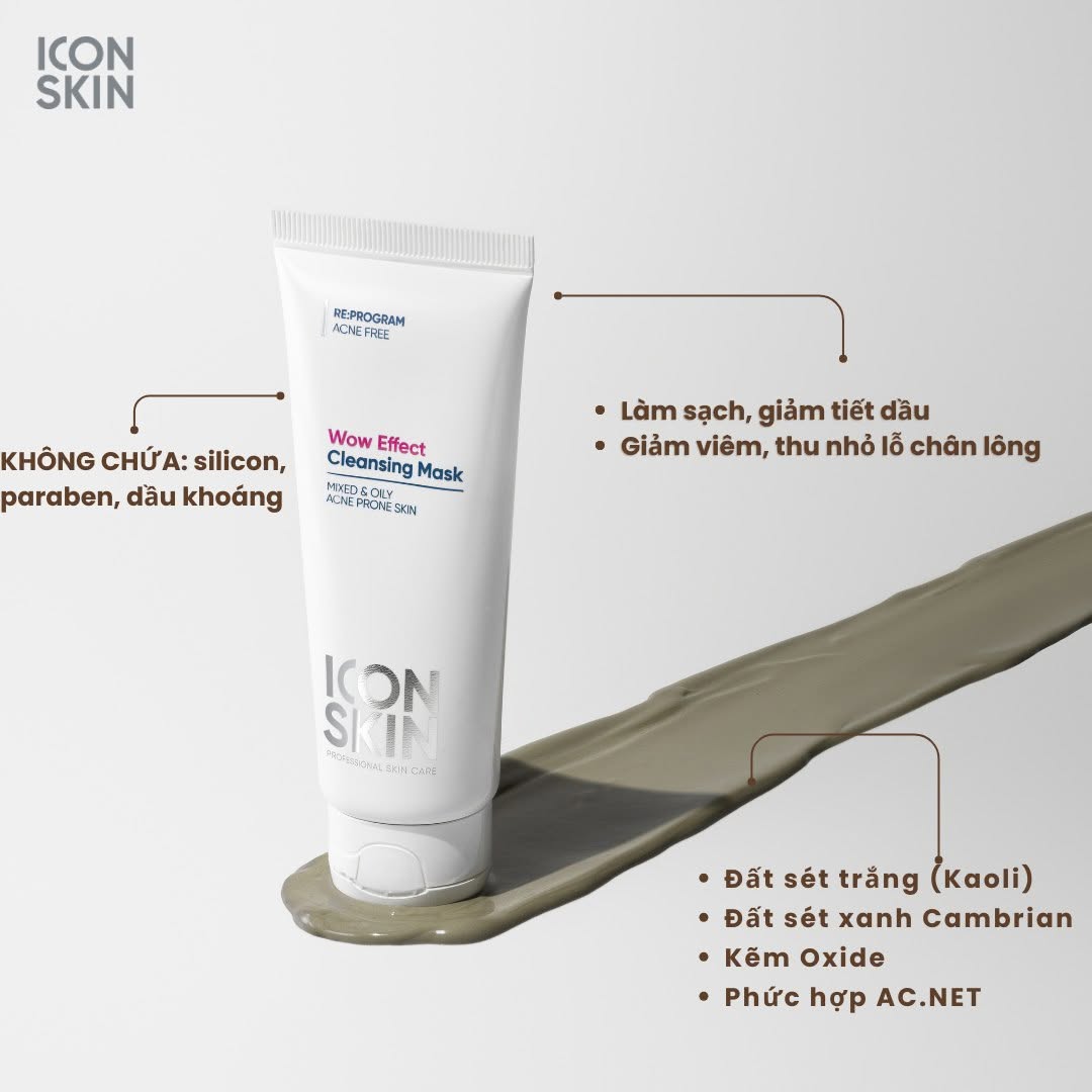 Mặt nạ đất sét cho da dầu da, hỗn hợp Icon Skin Wow Effect Cleansing Mask.jpg