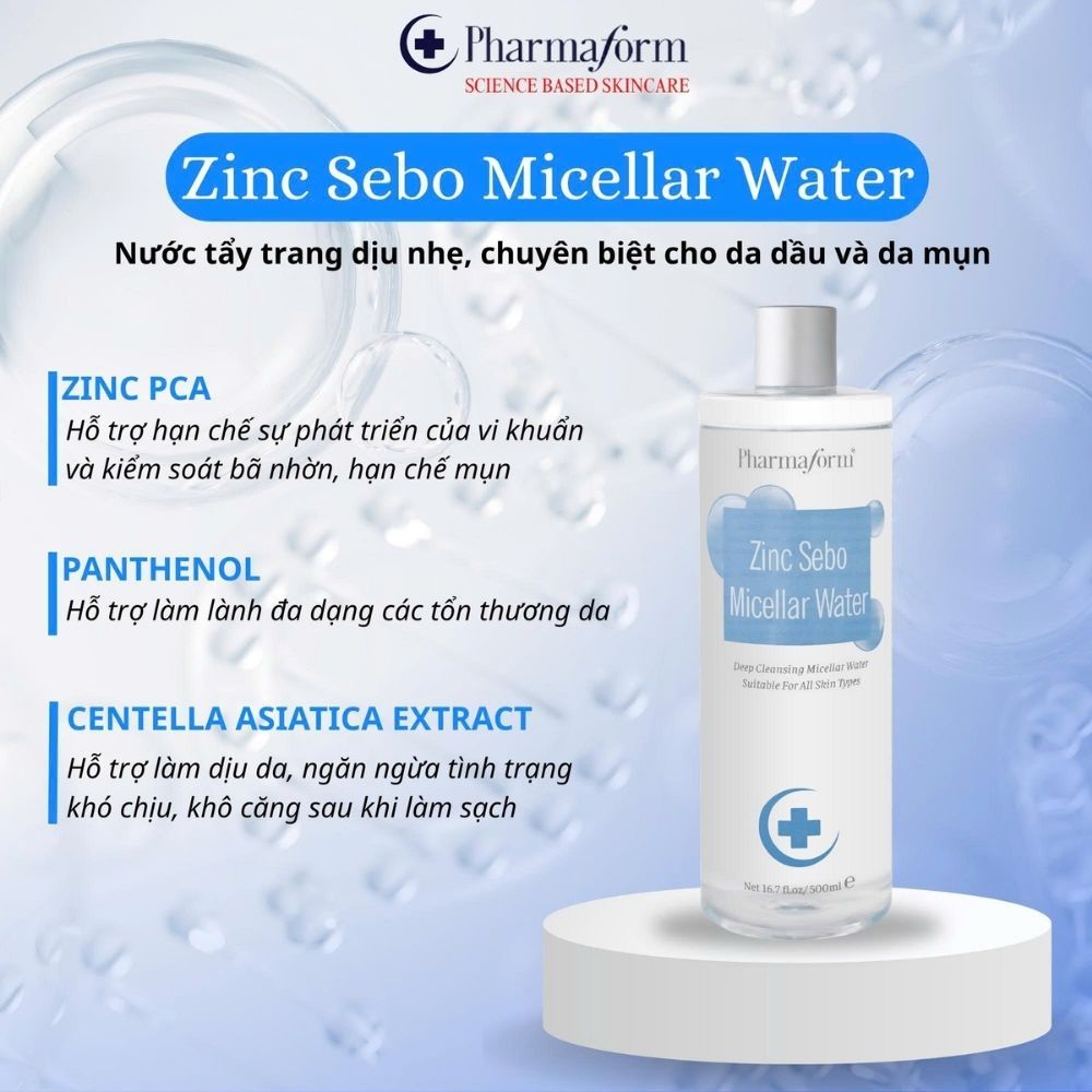 Nước tẩy trang chuyên biệt cho da dầu, mụn Pharmaform Zinc Sebo Micellar Water.jpg