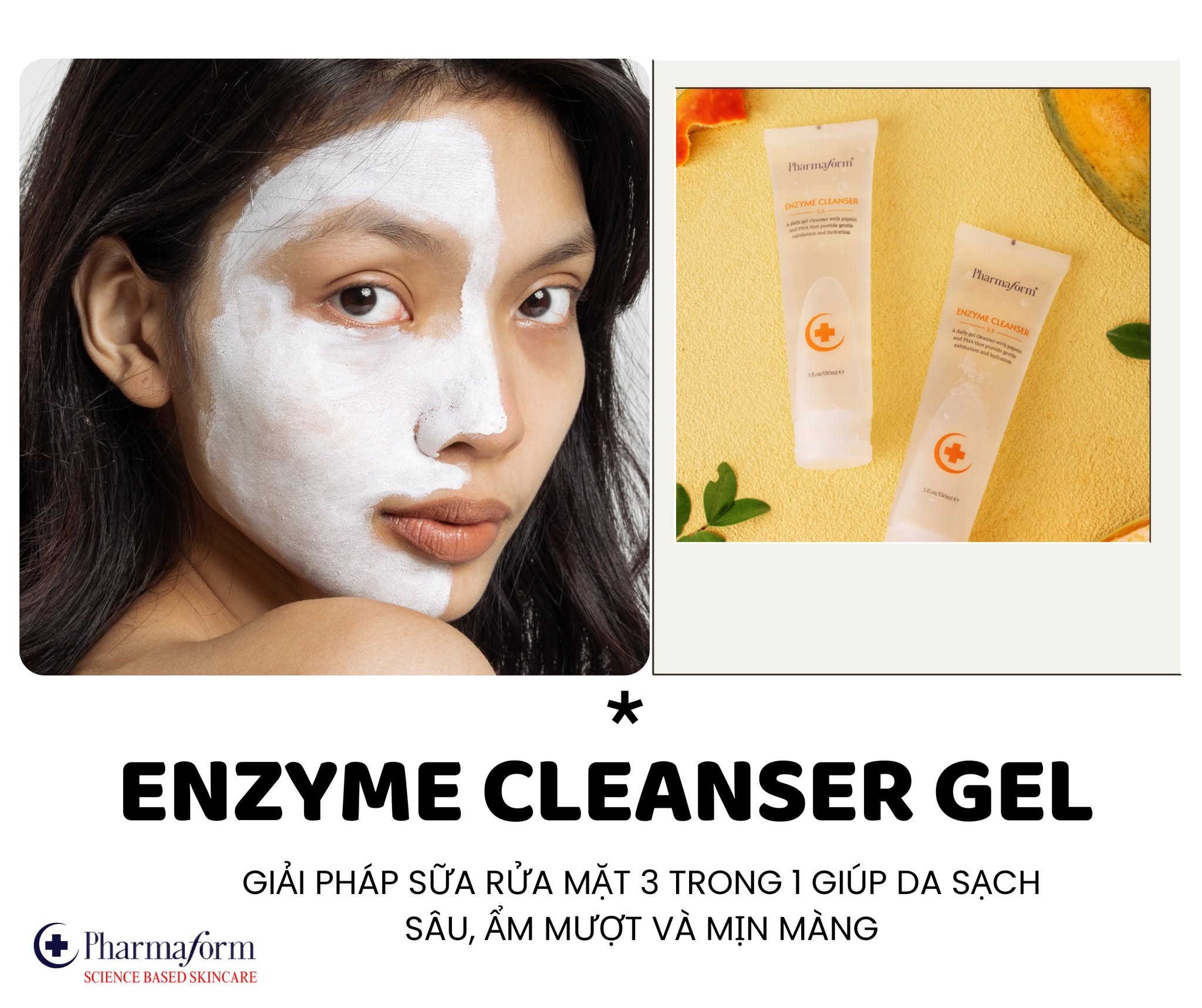 Sữa rửa mặt loại sạch lớp trang điểm, bụi bẩn bã nhờn không gây khô da Pharmaform Enzyme Cleanser Gel.jpg