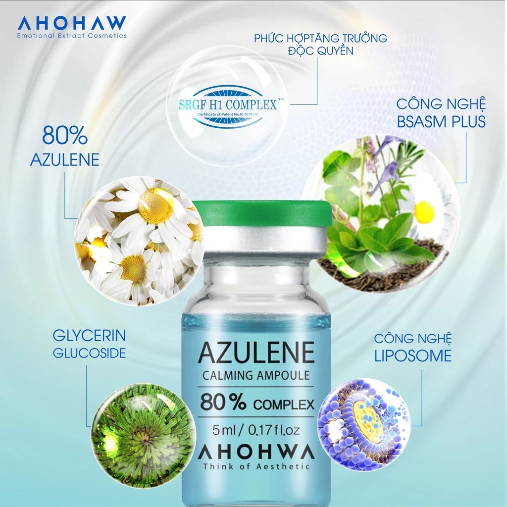 Tế bào gốc kháng viêm phục hồi tái tạo da mụn Ahohwa Azulene Calming Ampoule 80%.webp