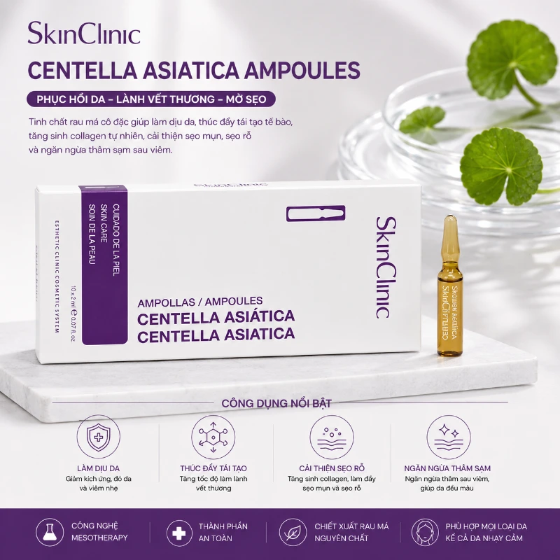 Tinh chất ampoule cải thiện sẹo mụn rỗ tăng tốc độ lành vết thương SkinClinic Centella Asiatica.webp