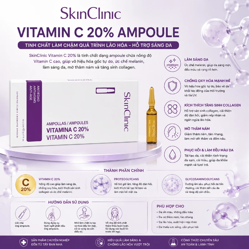 Tinh chất ampoule làm chậm quá trình lão hóa hỗ trợ sáng da SkinClinic Vitamin C 20%.webp