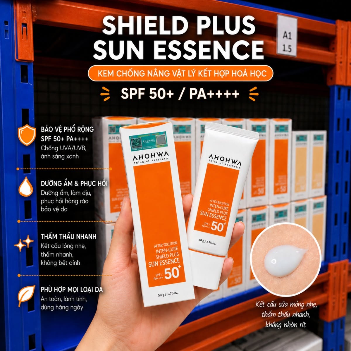 Tinh chất chống nắng vật lý lai hóa học Ahohwa After Solution Inten-Cure Shield Plus Sun Essence.jpg